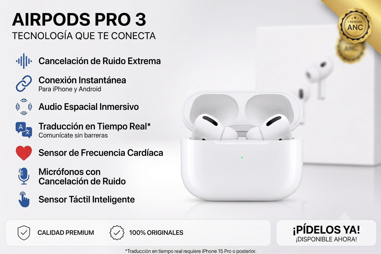 Audífonos Inalámbricos con Cancelación de Ruido y Audio Espacial